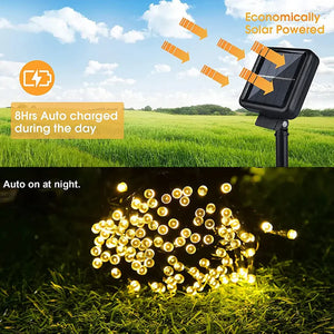 LUCES LED DECORATIVA CON PANEL SOLAR 25 M - DORADO